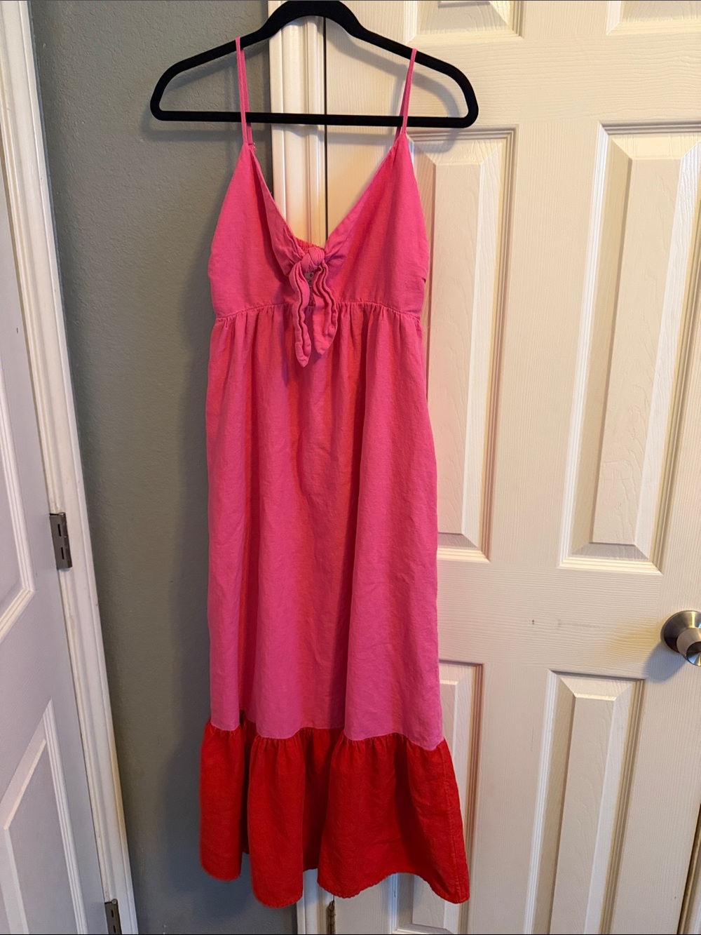 Women's Pink Maxi Dress with Red Hem
